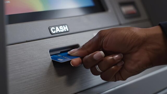 Hand inserting credit card into ATM