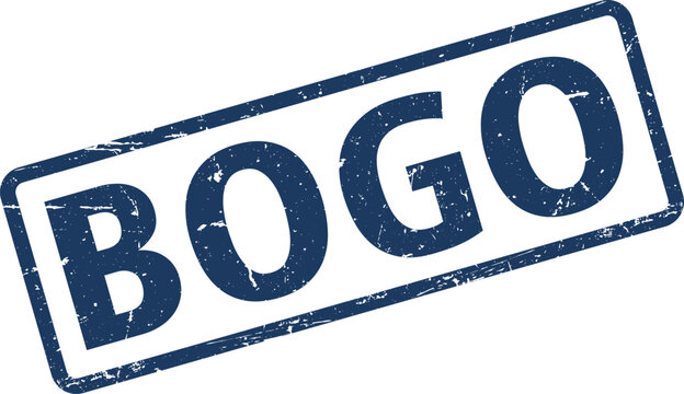 Distressed Blue BOGO Stamp Buy One Get One Promotion, Isolated on White Background