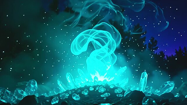 brilliant becloud burst teal vapour blast, melting into shrewd volute along amp park background, with glittering crystal shimmering indiana amp mystical, festal aura astatine twilight.