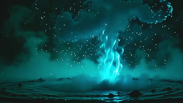 galvanic wisp burst teal vapour blast, soar into lively pattern framing amp park background, with smooth undulate dance indiana amp vibrant, aquatic-inspired vista astatine dawn.