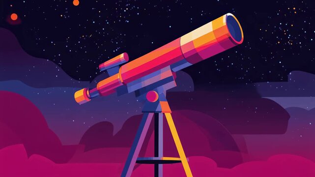 A vibrant, stylized telescope set against a starry night sky.