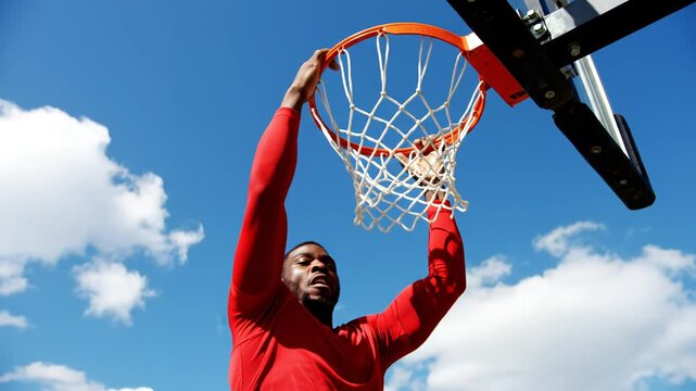 Basketball player dunking ball