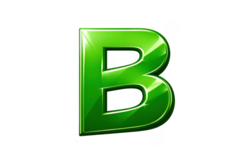 Uppercase letter b glossy green metallic 3d font isolated on transparent background for alphabet and typography designs