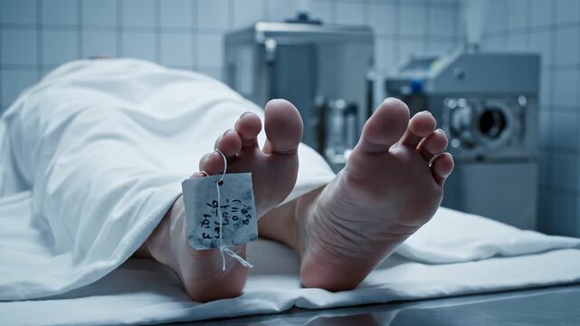 Person lying on metal table in medical room