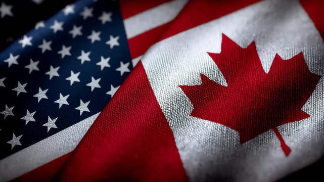 American and Canadian flags intertwined United States