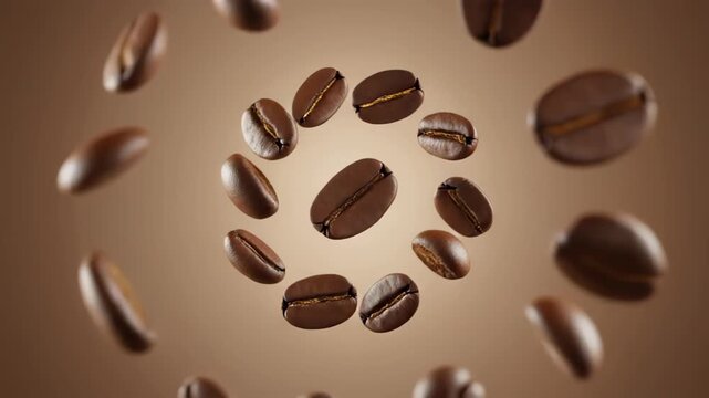 Floating Coffee Beans Circle on Soft Gradient Background