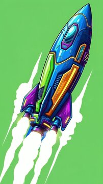Pixel Art Rocket Launch Blue Purple Green Retro Spacecraft Flying