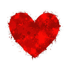 Vibrant red heart with paint splatters isolated on transparent background