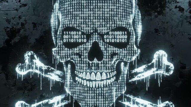 Digital skull with binary code