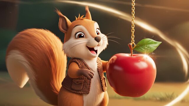 Animated squirrel holding apple