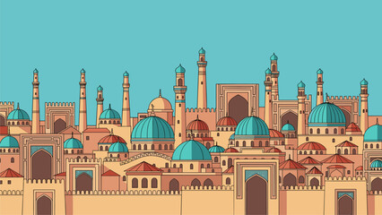 Eastern Cityscape: Domes and Minarets Illustration © Salim rantisqa
