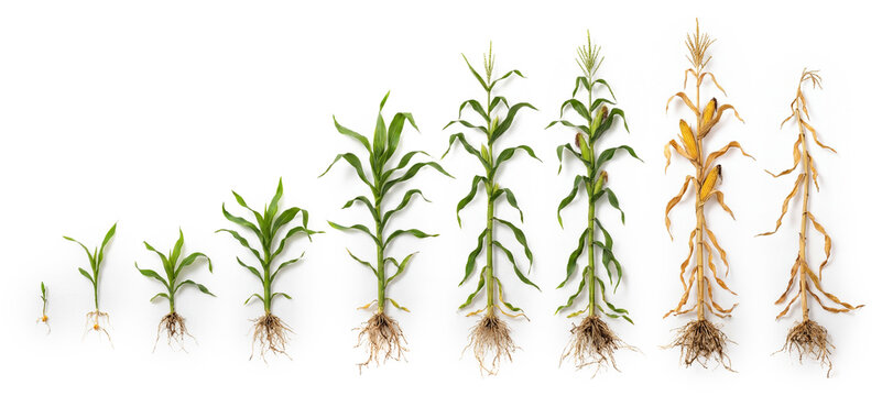 Corn or Maize plant growth cycle Zea mays