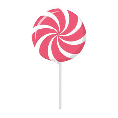 A pink and white swirly lollipop on a stick isolated on transparent background