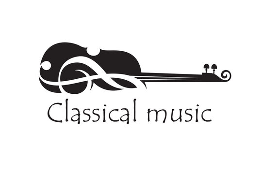 abstract emblem of violin and treble clef isolated on white background