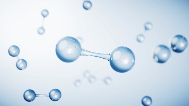 Abstract animation of hydrogen molecules floating in blue background