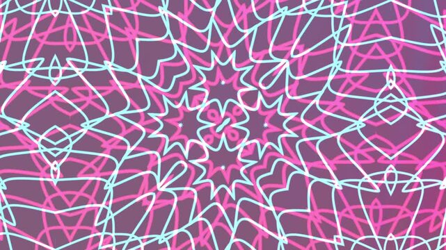 Abstract pink, purple, and white starburst kaleidoscope overlay pattern suitable for backgrounds, textiles, wallpapers, and design projects needing vibrant visual elements.