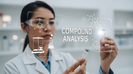Female Scientist Performing Compound Analysis With Futuristic Virtual Interface Technology In Modern Laboratory Setting