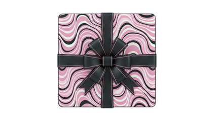 Square Gift Box with Swirl Pattern and Black Ribbon
