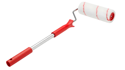 Silhouette of a red and white paint roller on a black background