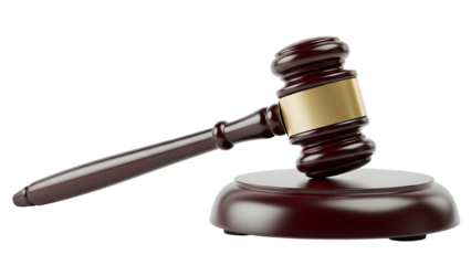 Silhouette of a wooden judge gavel on a block against a black background