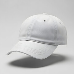 White Baseball Cap on Gray Background.