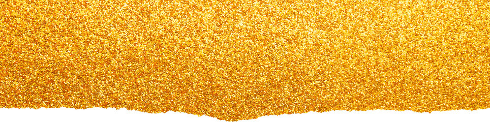 Ripped gold glitter paper torn edges strips isolated background