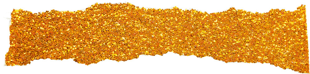 Ripped gold glitter paper torn edges strips isolated background