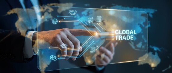 Global Trade and Global Business Concept with International Trade Network, Global Economy and Digital Technology Integration for Finance, Investment and Market Expansion Strategy