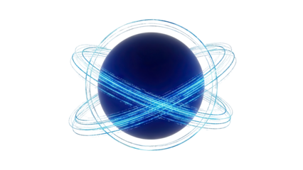 Abstract Blue Orb with Swirling Light Orbits