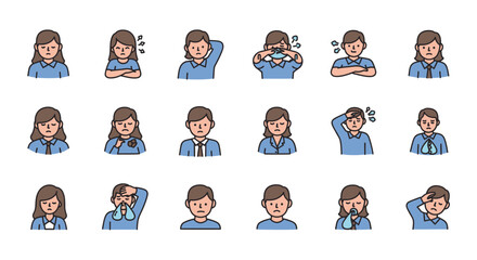 Cartoon Woman Experiencing Various Emotions and Actions.