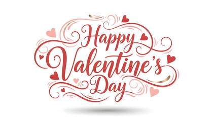 Fototapeta premium Happy Valentines Day script with hearts and swirls