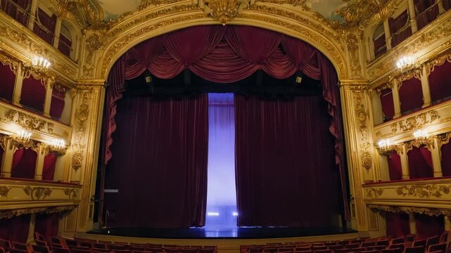 Red Curtain Theater Stage With Spotlight