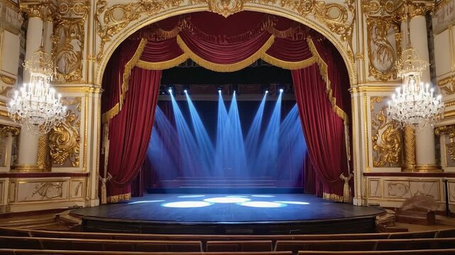 Theater Stage With Blue Spotlights