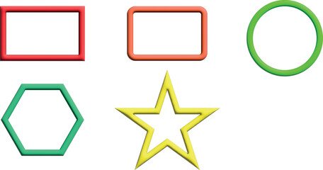 Collection of colorful geometric shapes frames red green yellow QCstar hexagon rectangle oval vector