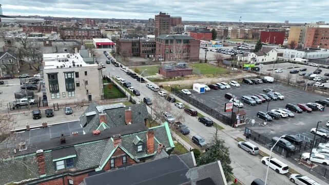 Aerial View of Old Abandoned Buildings in Detroit Michigan