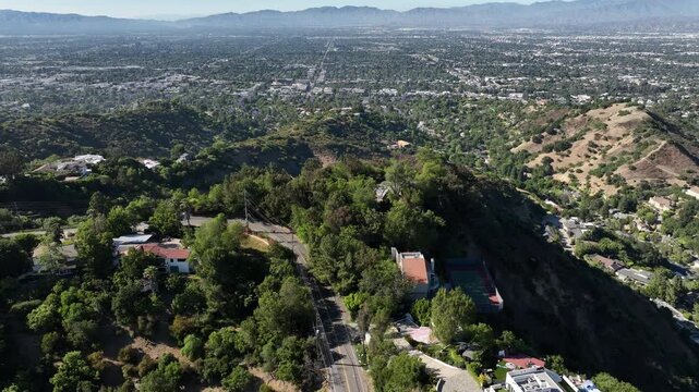 San Fernando Valley Aerial Shot of Sherman Village from Beverly Hills Forward Tilt Up