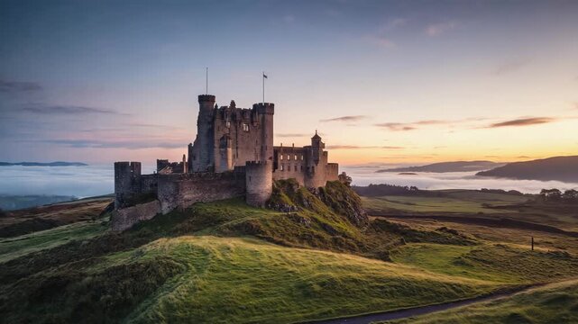 Coastal Castle Ruins at Twilight