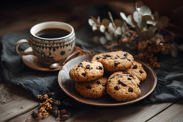 a plate of cookies and a cup of coffee