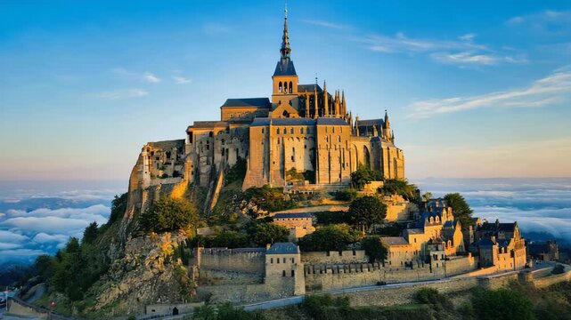 Historic Hilltop Castle Under Blue Sky