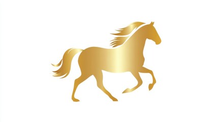 Fototapeta premium Minimalist origami red horse, geometric paper folds, centered golden background, symbolic Year of the Horse greeting card, copy space, 2026 calendar, commercial use.