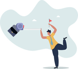 growth metric analysis concept, smart businessman using measuring tape to measure and analyze distance from target flag.life and employment of people.