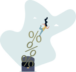Risky interest rate hike causing business slow down or investment crisis, risk of economic recession, unstable financial or banking debt problem concept.life and employment of people.