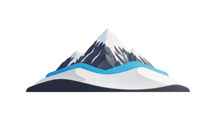 Stylized Mountain Landscape with Snow and Blue Water
