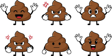 Cute poop emoji character set with multiple facial expressions, cartoon mascot vector illustration collection for stickers, social media reactions, children design and fun graphic elements © Hazera Creative