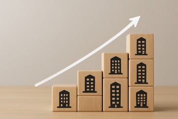 Real Estate Ascendancy: A conceptual display of building blocks illustrating the continuous upward trajectory of the real estate market, symbolizing growth and progress.