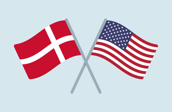 Vector Denmark and United States Flags Illustration