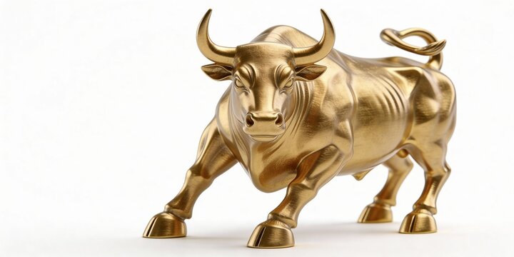 Golden Bull Statue on white Background