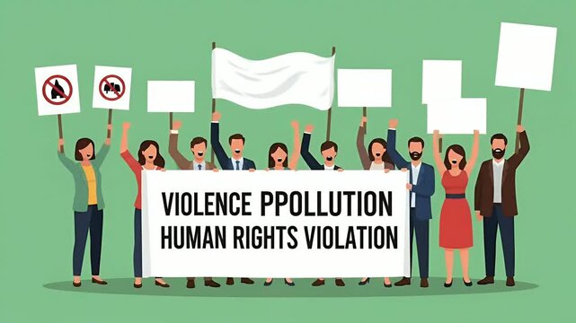 Protestors Hold Signs Against Violence Pollution and Human Rights Violation