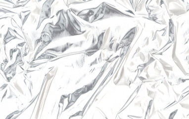 Crumpled black plastic sheet with a shiny reflective surface, conveying a sense of industrial waste and environmental concerns.