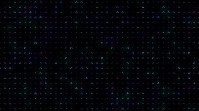 Neon chevron pattern background with upward arrows and subtle glow effects. Digital abstract geometric with vibrant blue and